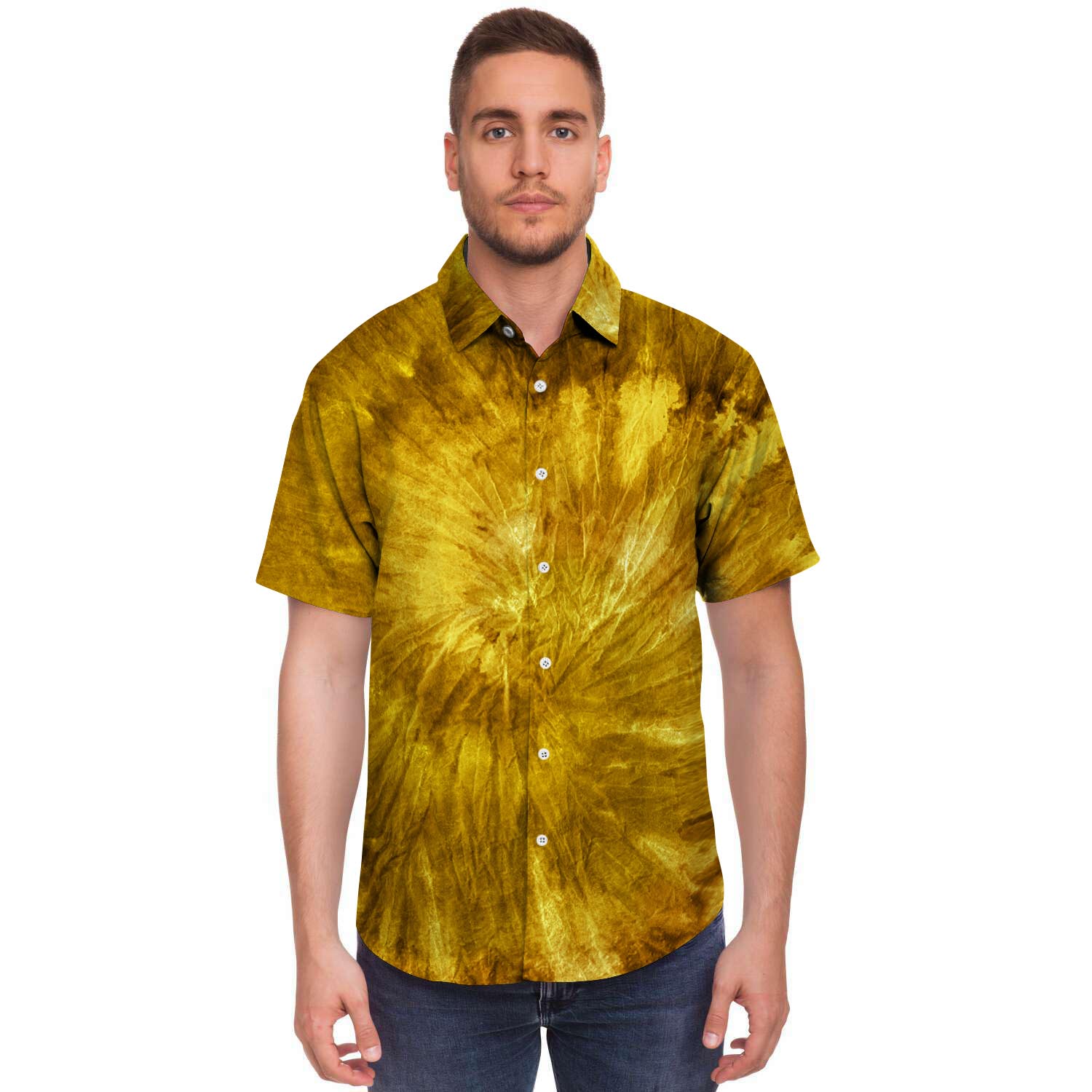 Gold Tie Dye Men's Short Sleeve Shirt-grizzshop