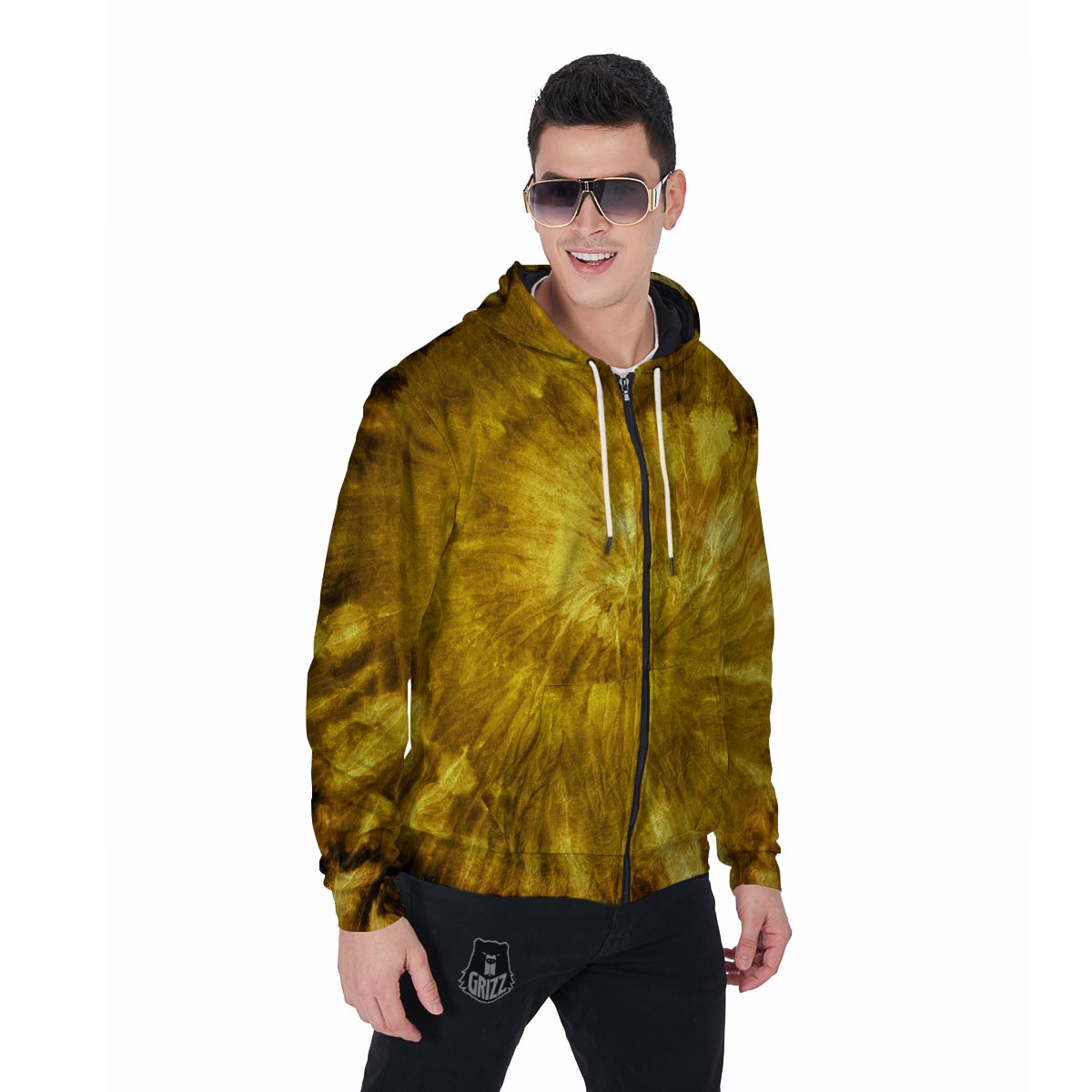 Gold Tie Dye Men's Zip Up Hoodie-grizzshop