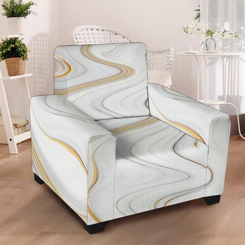 Gold White Marble Armchair Cover-grizzshop