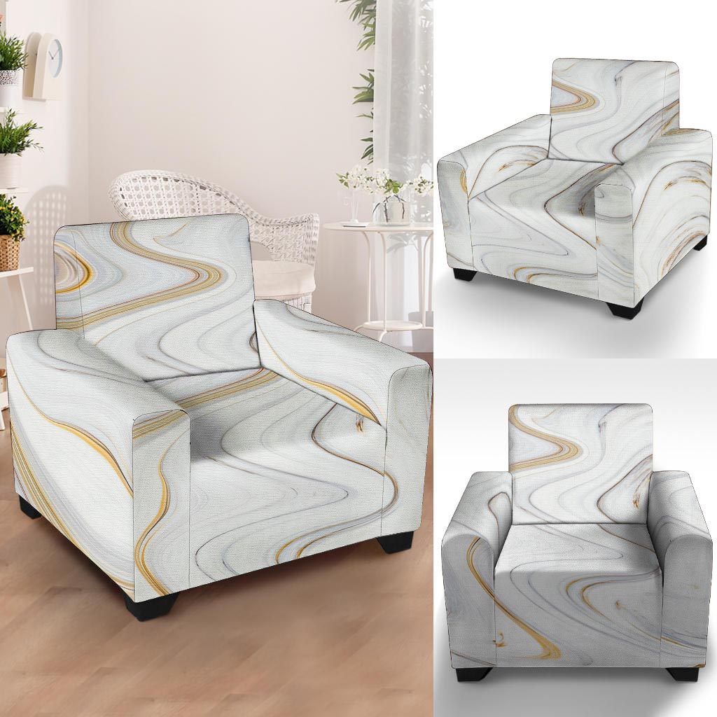 Gold White Marble Armchair Cover-grizzshop