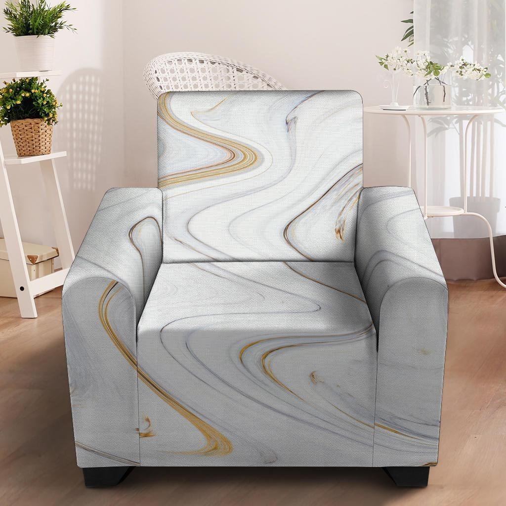 Gold White Marble Armchair Cover-grizzshop