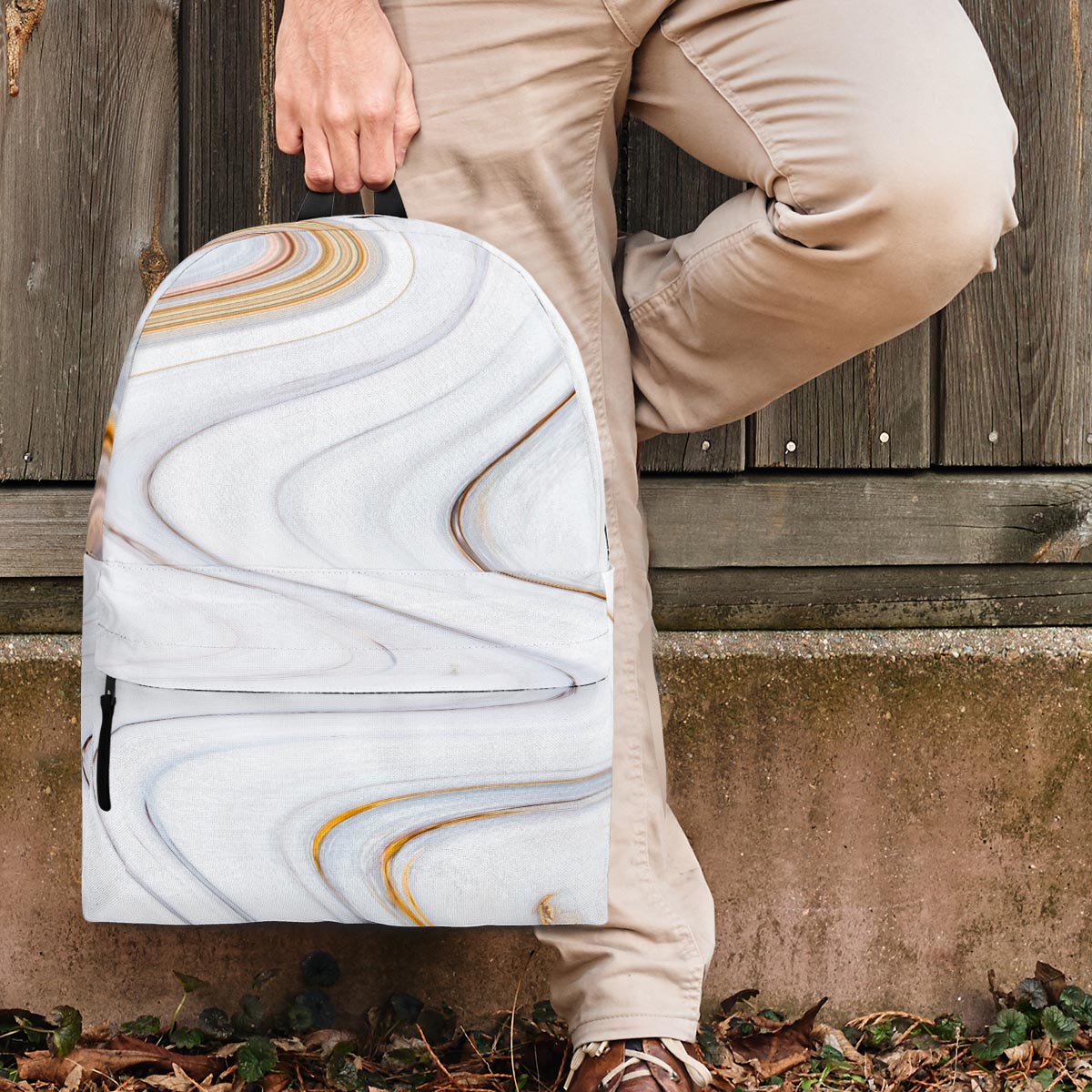 Gold White Marble Backpack-grizzshop