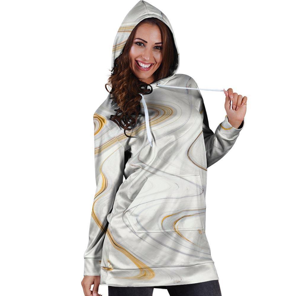 Gold White Marble Hoodie Dress-grizzshop