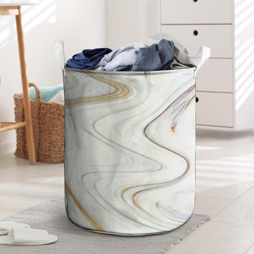 Gold White Marble Laundry Basket-grizzshop