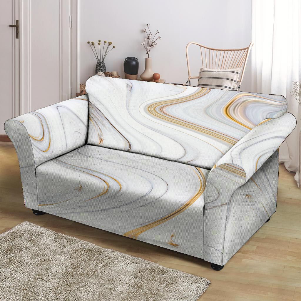 Gold White Marble Loveseat Cover-grizzshop