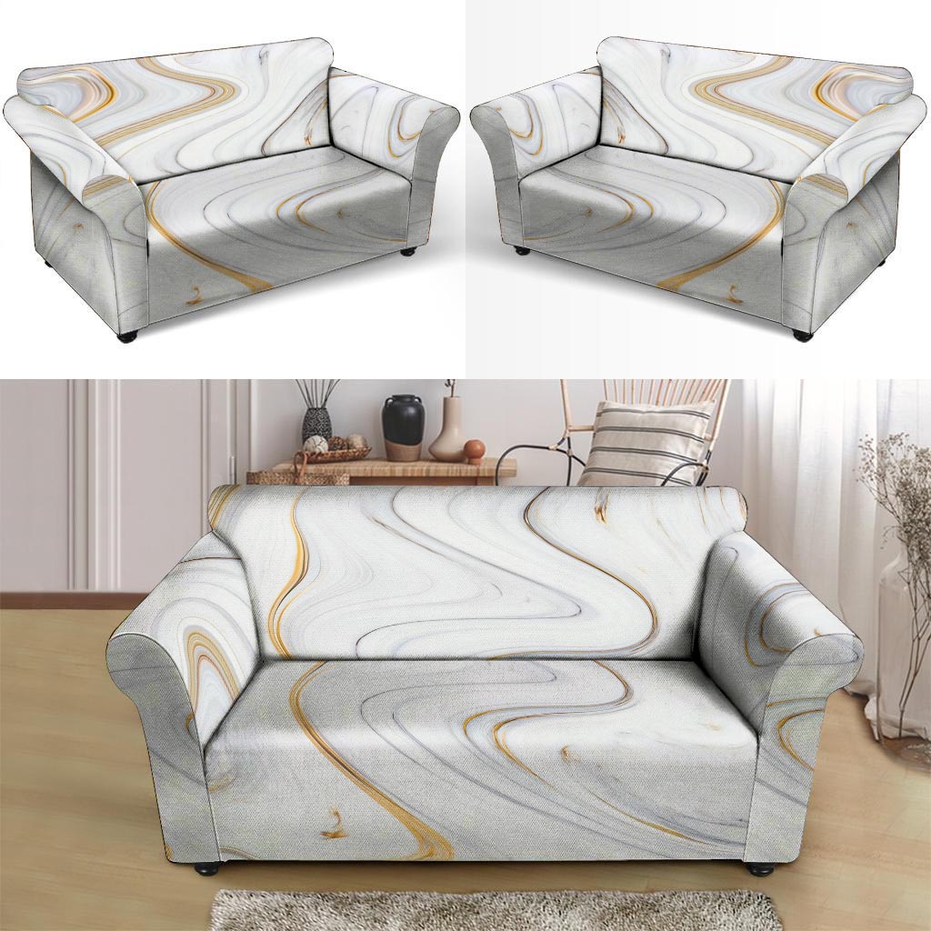 Gold White Marble Loveseat Cover-grizzshop