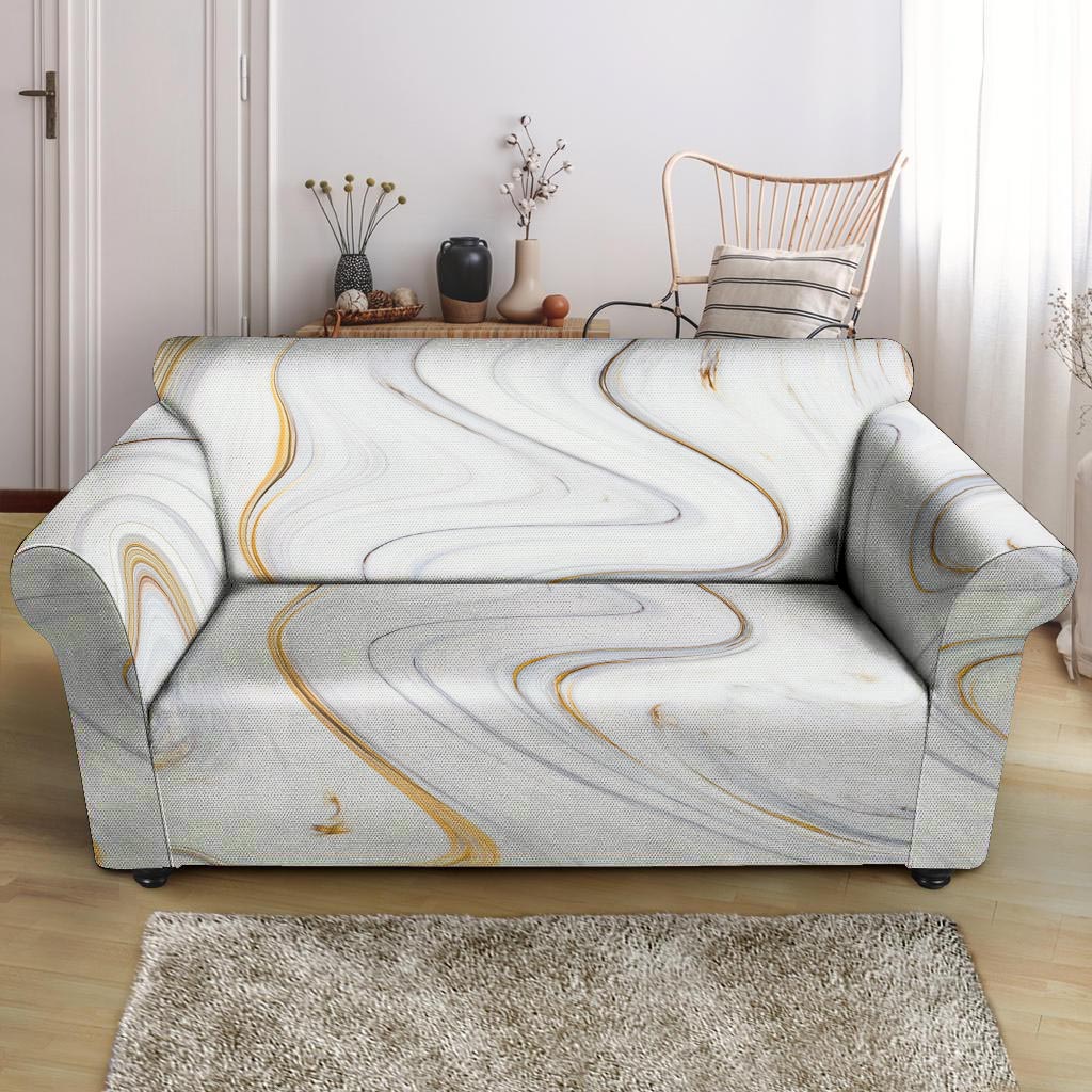 Gold White Marble Loveseat Cover-grizzshop