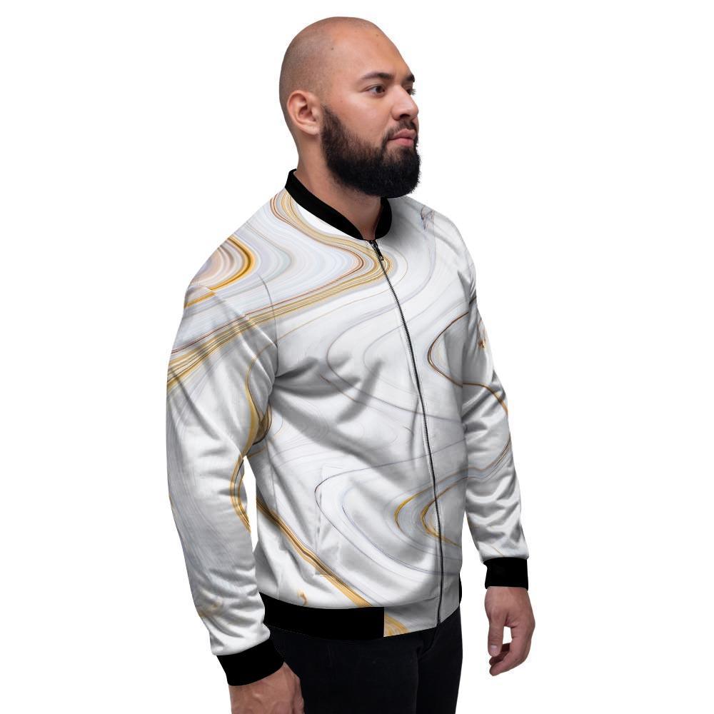 Gold White Marble Men's Bomber Jacket-grizzshop