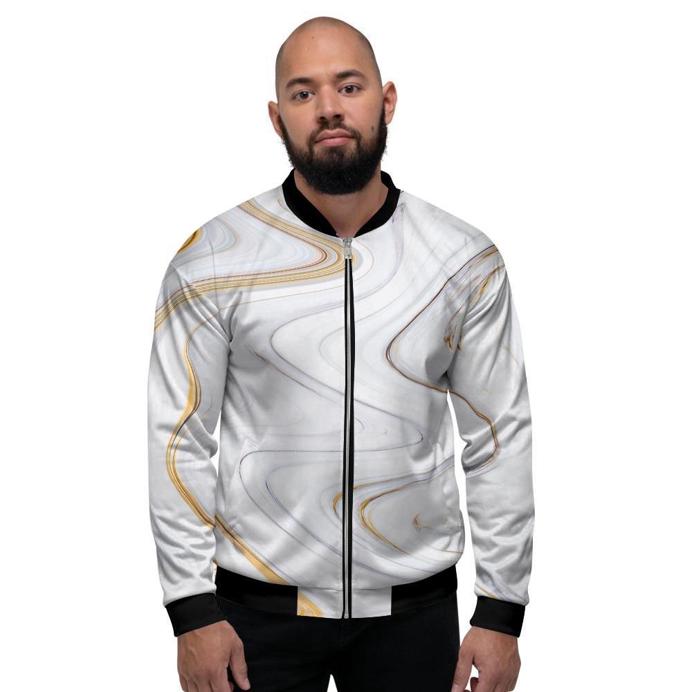 Gold White Marble Men's Bomber Jacket-grizzshop