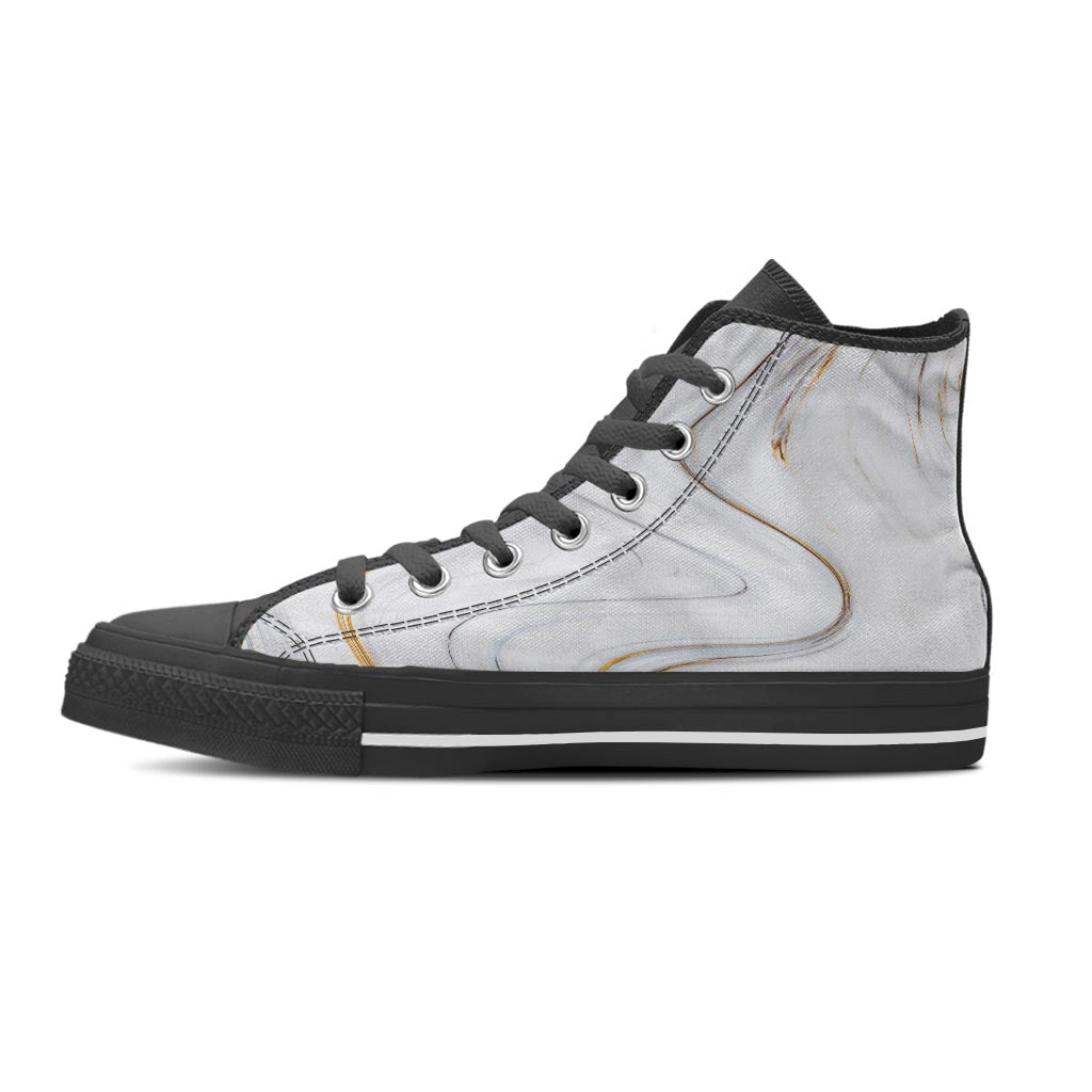 Gold White Marble Men's High Top Shoes-grizzshop