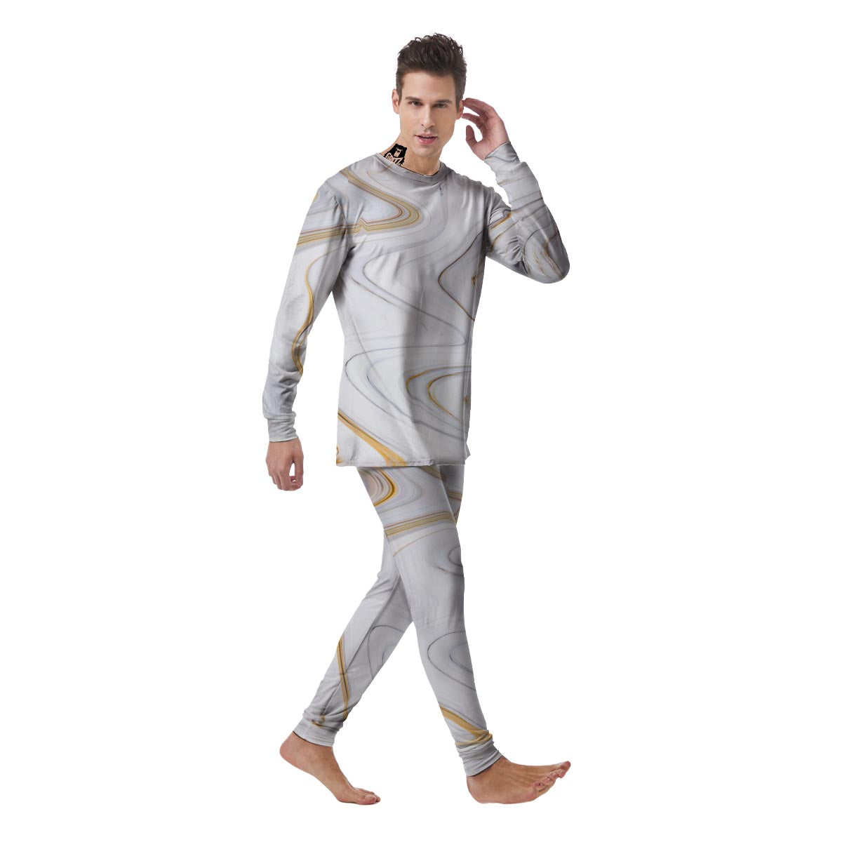 Gold White Marble Men's Pajamas-grizzshop