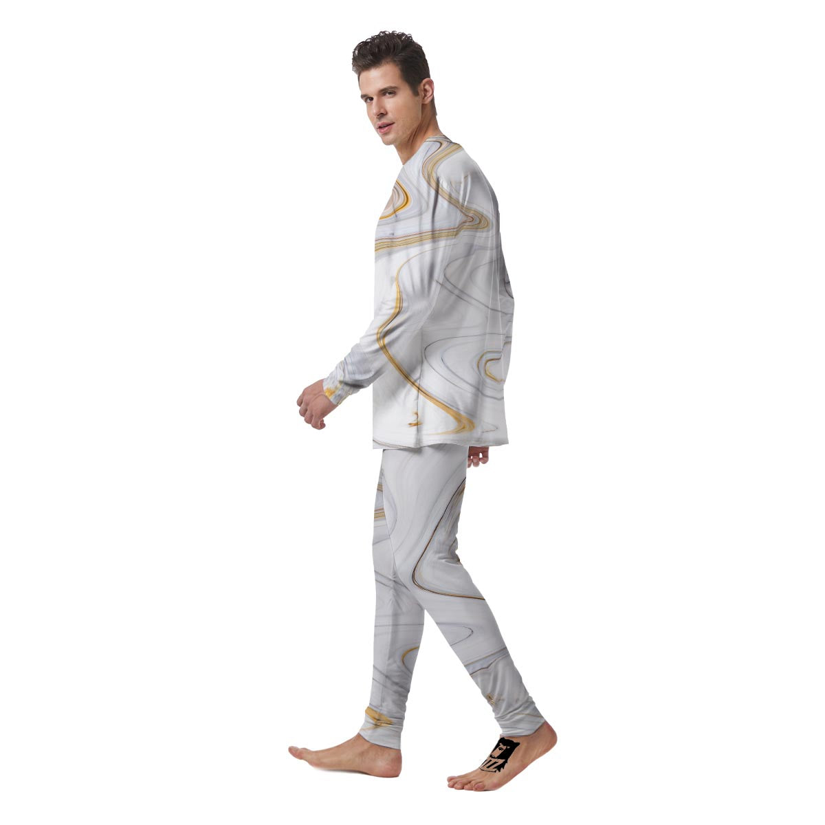 Gold White Marble Men's Pajamas-grizzshop