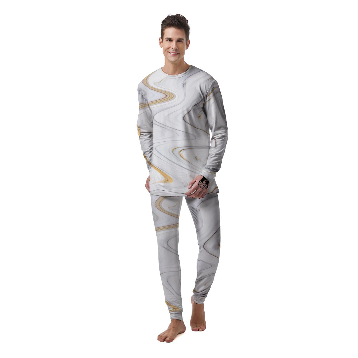 Gold White Marble Men's Pajamas-grizzshop