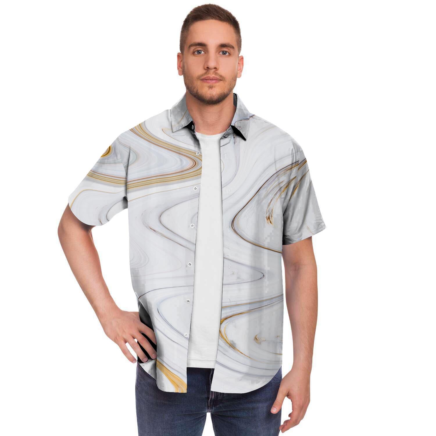 Gold White Marble Men's Short Sleeve Shirt-grizzshop