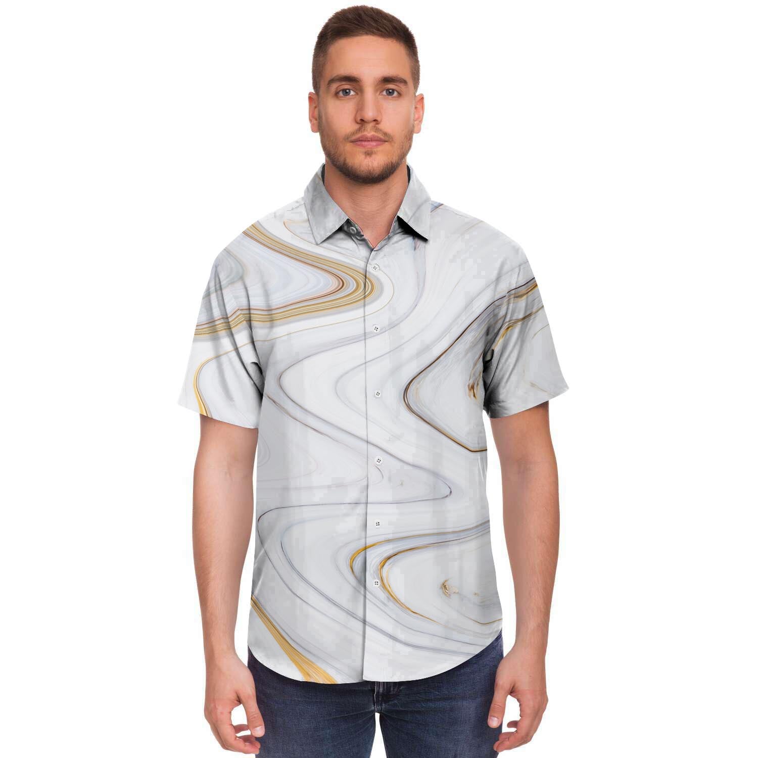 Gold White Marble Men's Short Sleeve Shirt-grizzshop