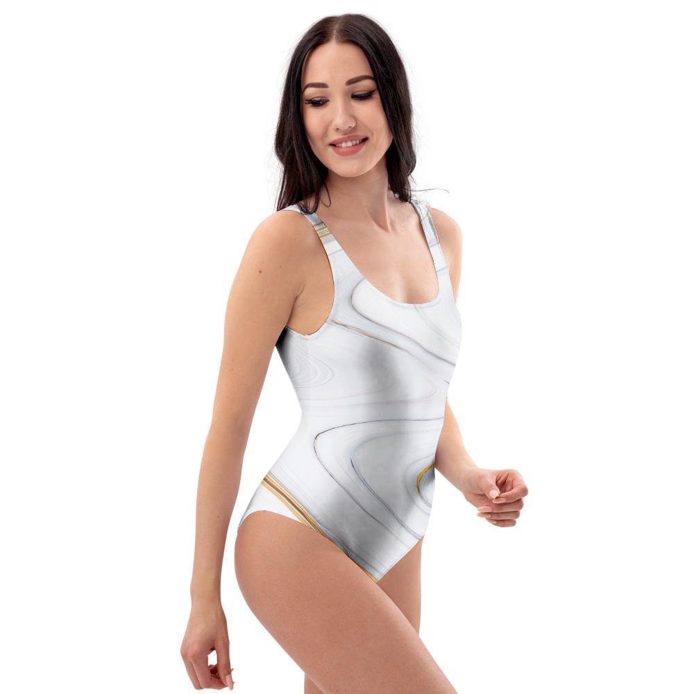 Gold White Marble One Piece Swimsuite-grizzshop