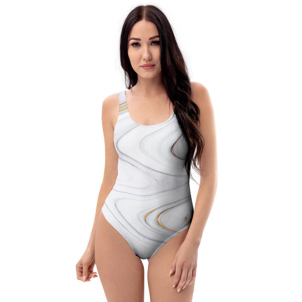 Gold White Marble One Piece Swimsuite-grizzshop