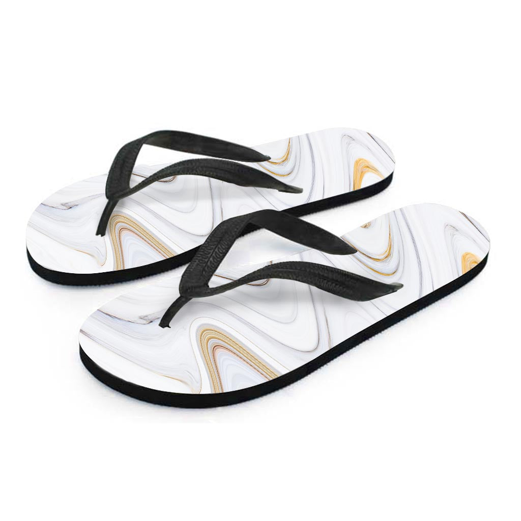 Gold White Marble Women's Flip Flops-grizzshop