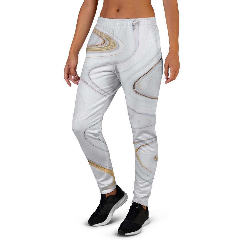 Gold White Marble Women's Joggers-grizzshop