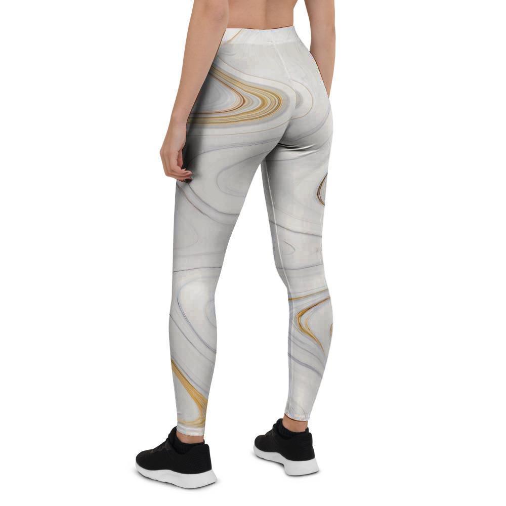 Gold White Marble Women's Leggings-grizzshop