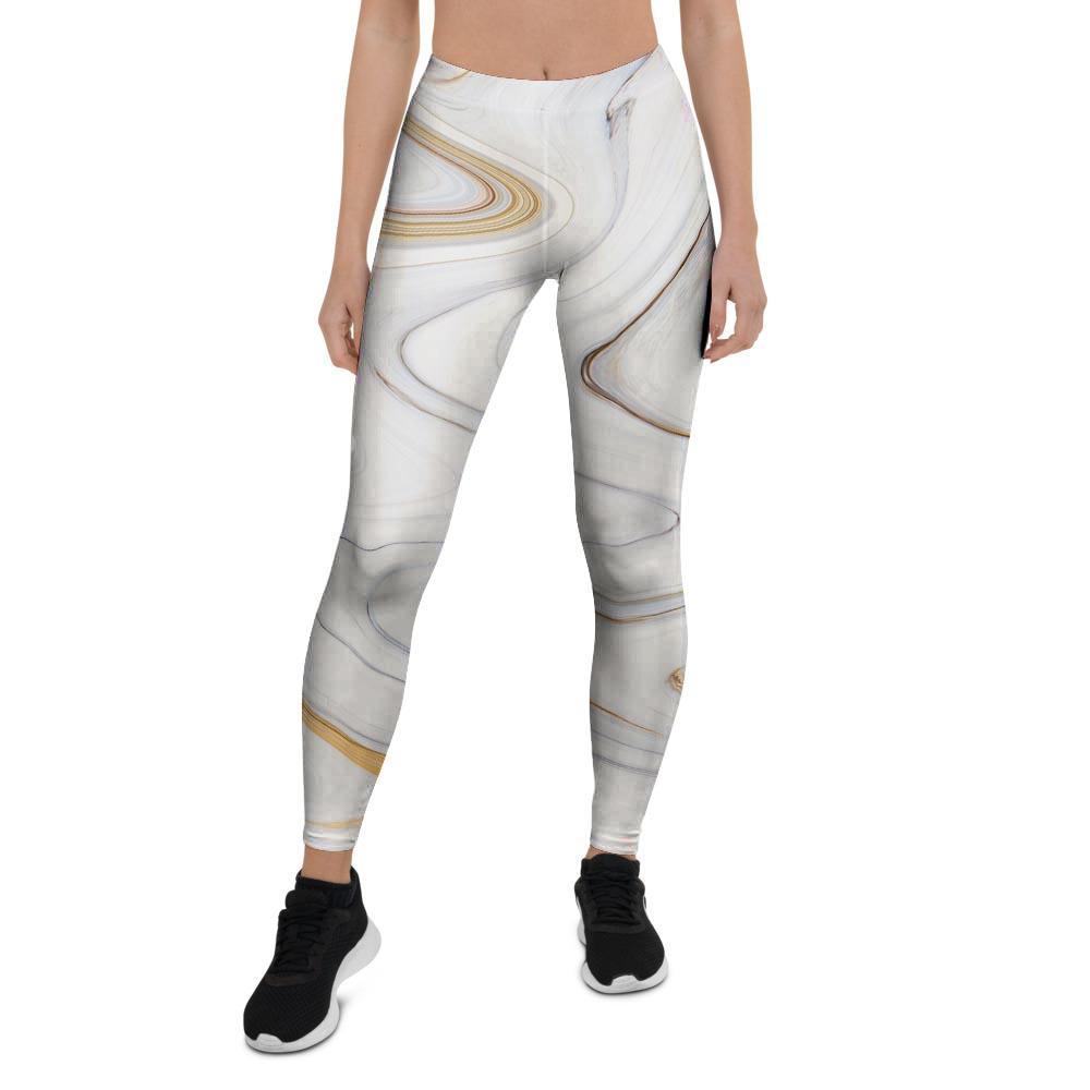 Gold White Marble Women's Leggings-grizzshop