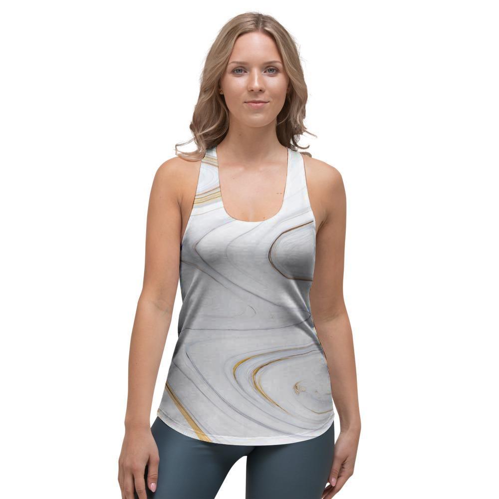 Gold White Marble Women's Racerback Tank Top-grizzshop