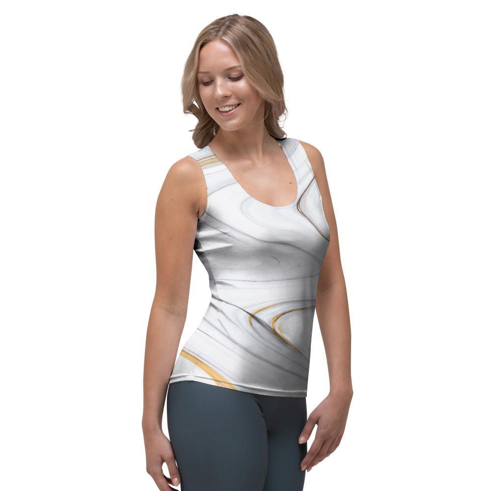 Gold White Marble Women's Tank Top-grizzshop