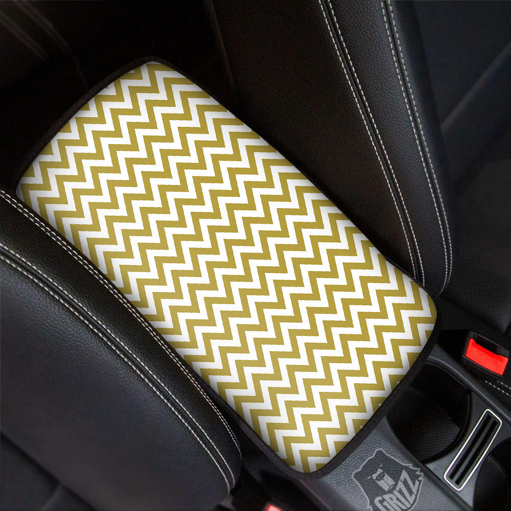 Gold Zigzag Print Pattern Car Center Console Cover-grizzshop