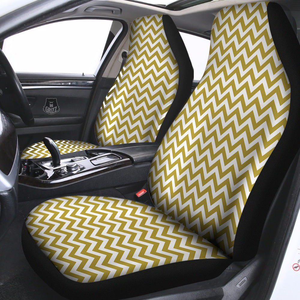 Gold Zigzag Print Pattern Car Seat Covers-grizzshop