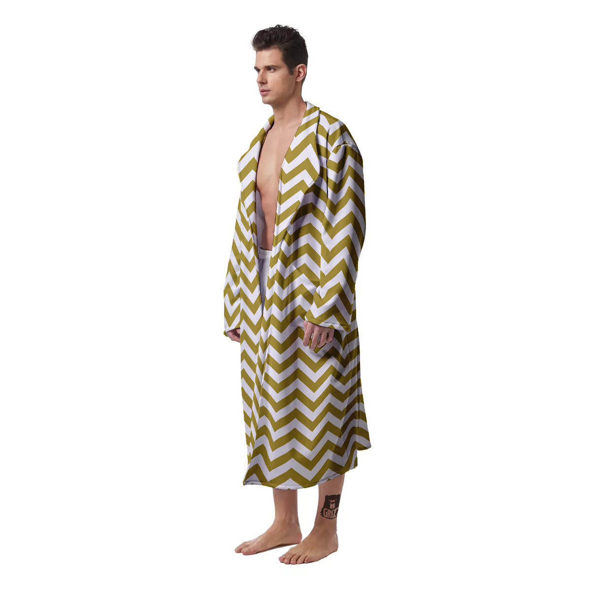 Gold Zigzag Print Pattern Men's Robe-grizzshop