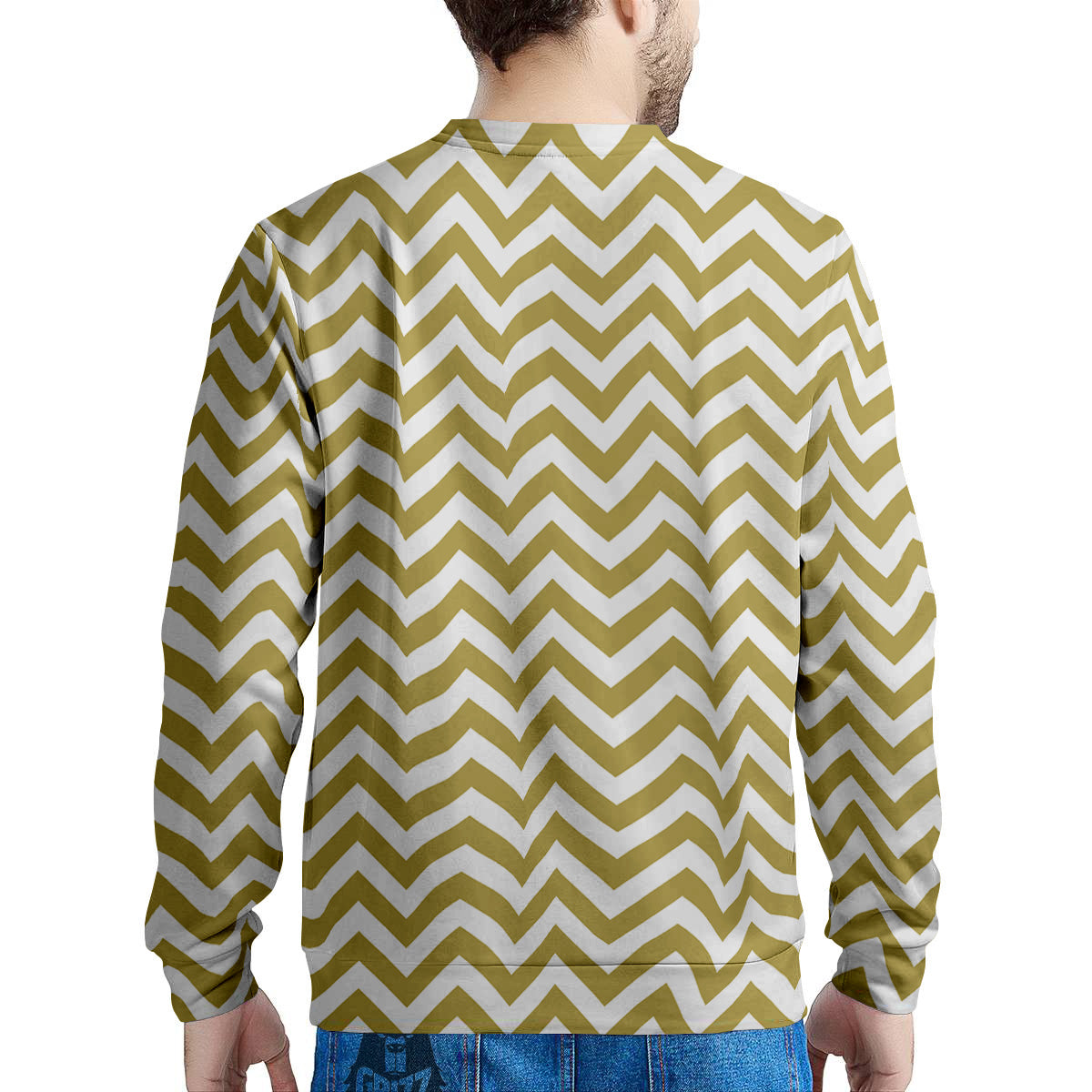 Gold Zigzag Print Pattern Men's Sweatshirt-grizzshop