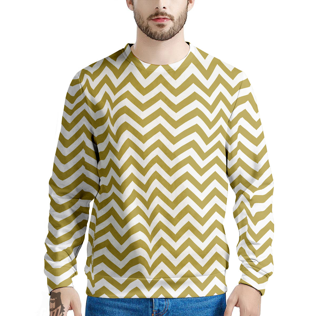 Gold Zigzag Print Pattern Men's Sweatshirt-grizzshop