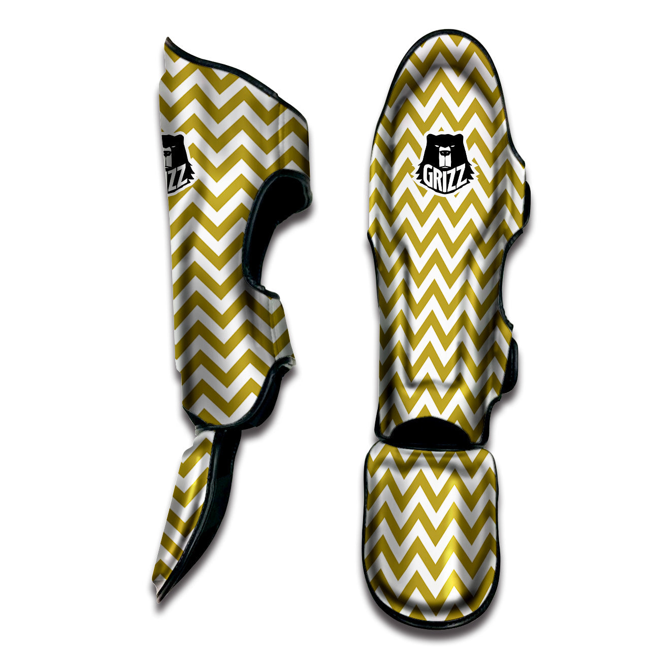 Gold Zigzag Print Pattern Muay Thai Shin Guards-grizzshop