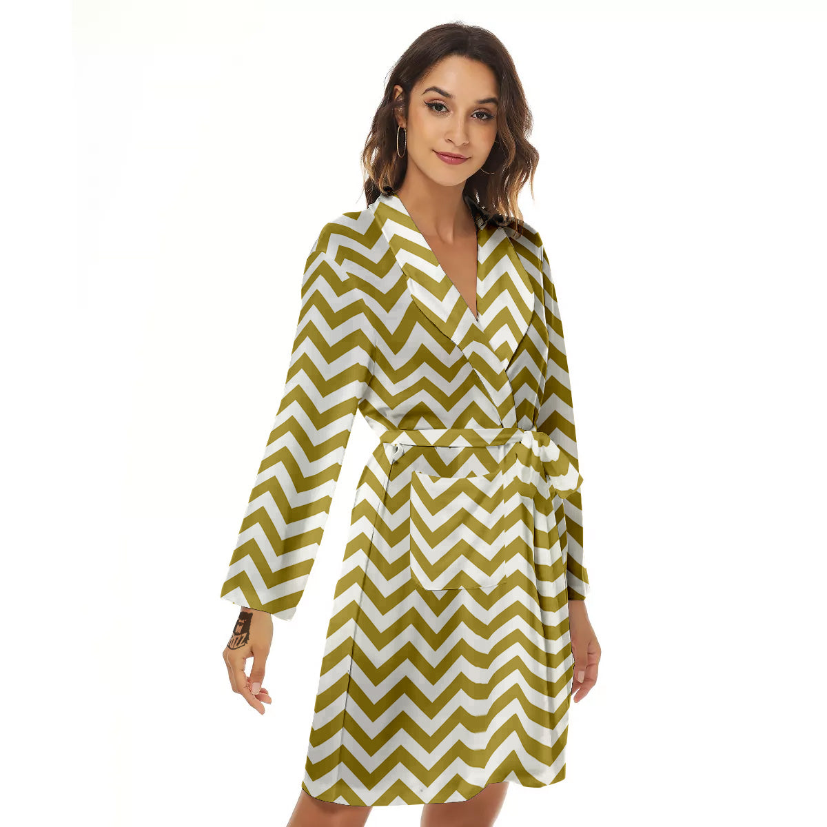 Gold Zigzag Print Pattern Women's Robe-grizzshop