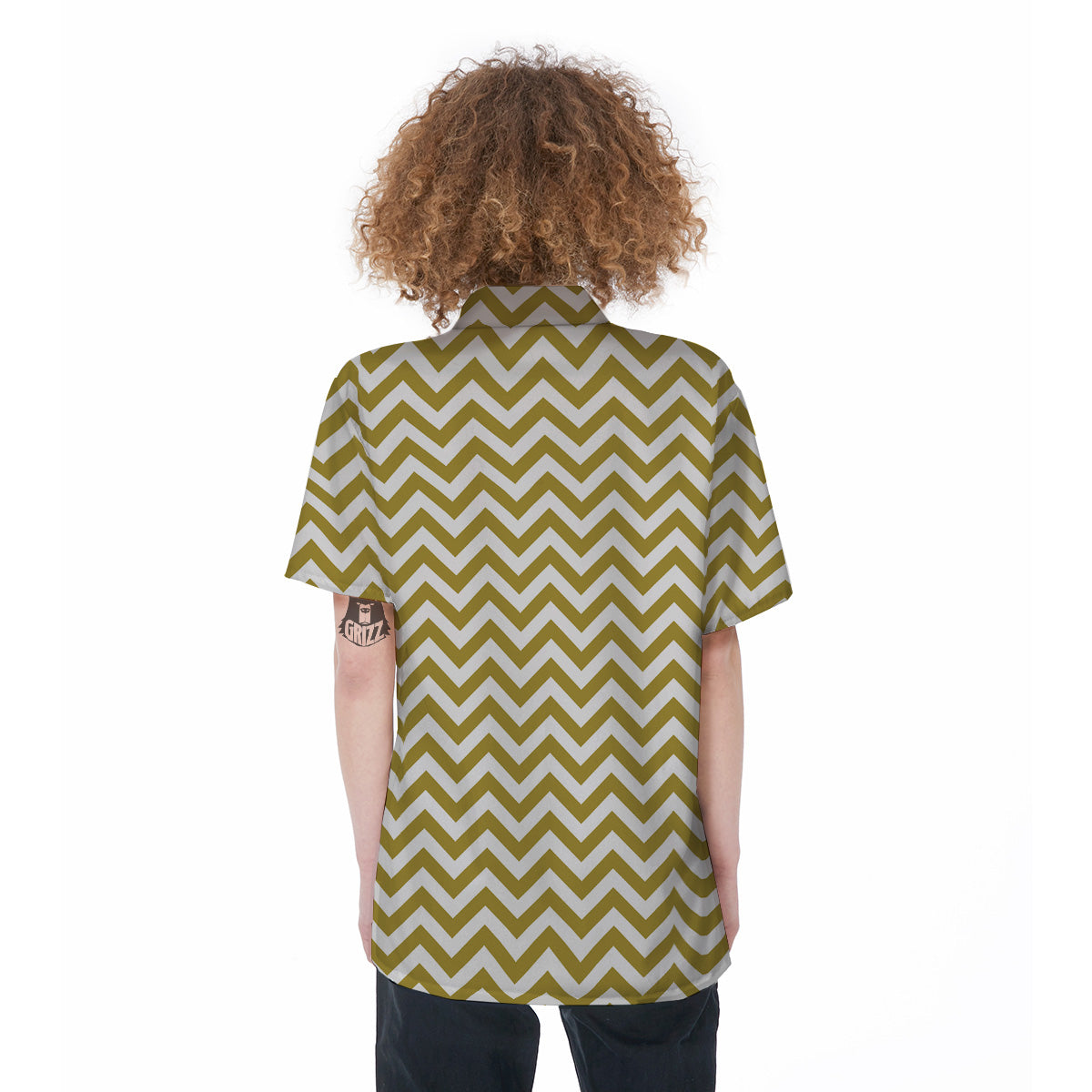 Gold Zigzag Print Pattern Women's Short Sleeve Shirts-grizzshop