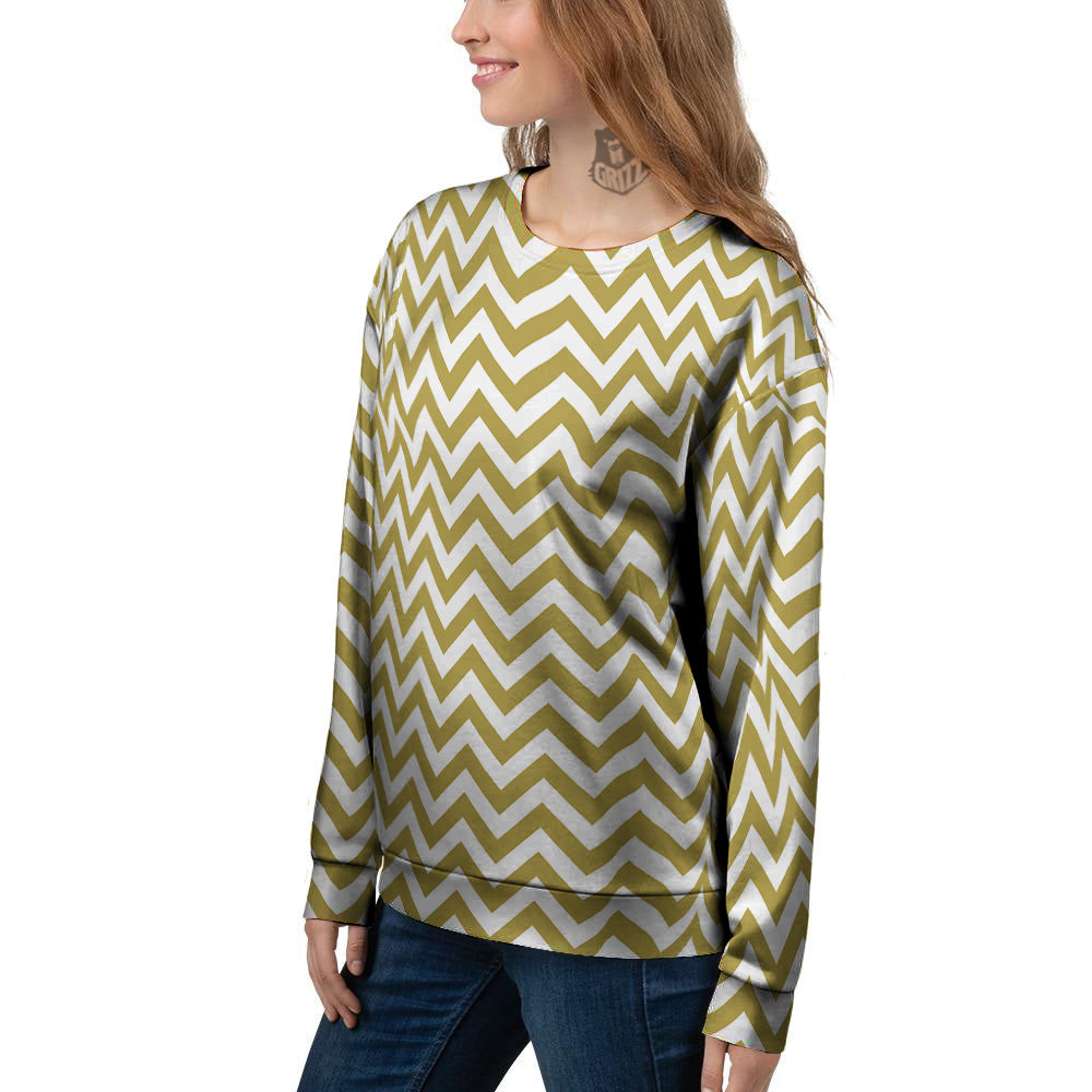 Gold Zigzag Print Pattern Women's Sweatshirt-grizzshop