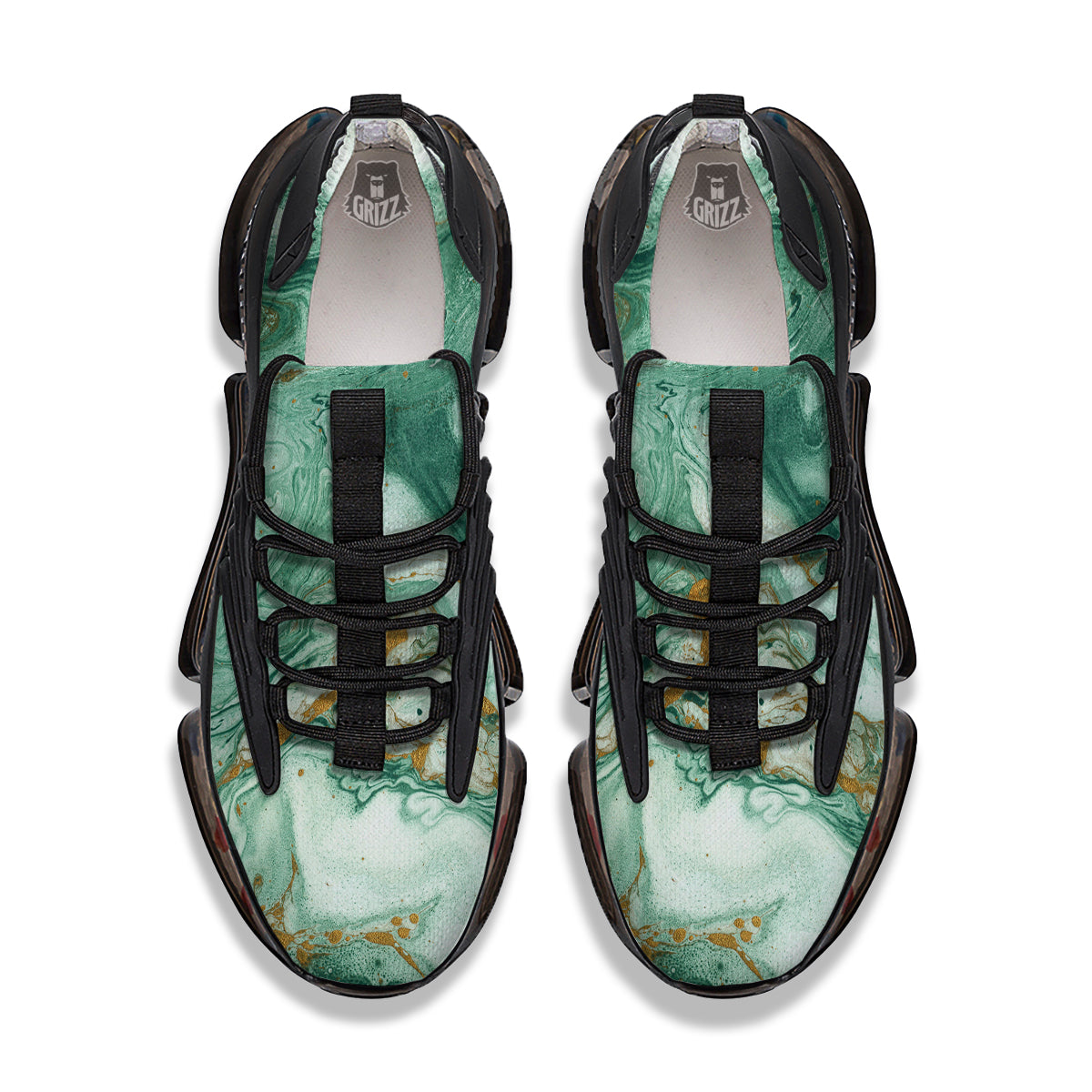 Golden And Green Marble Textue Print Black Gym Shoes-grizzshop