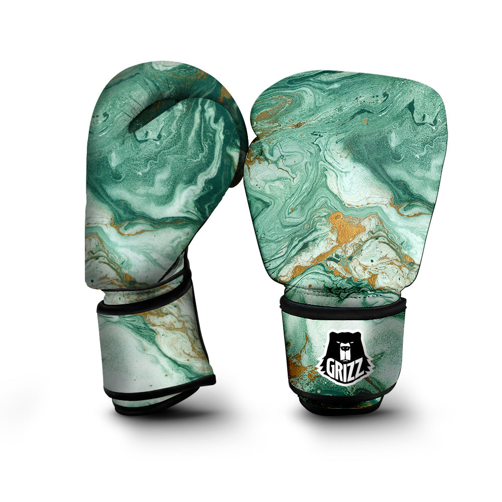 Golden And Green Marble Textue Print Boxing Gloves-grizzshop