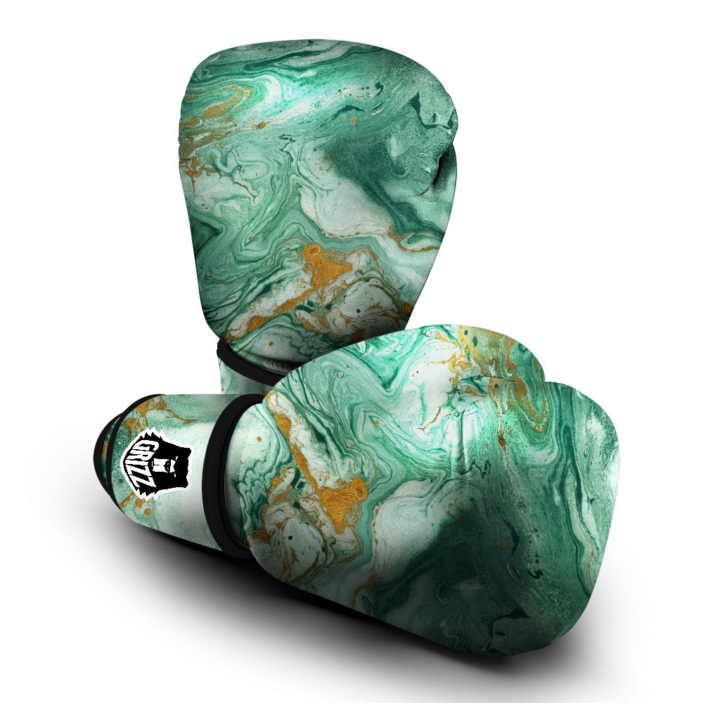 Golden And Green Marble Textue Print Boxing Gloves-grizzshop