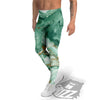 Golden And Green Marble Textue Print Men's Leggings-grizzshop