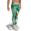 Golden And Green Marble Textue Print Men's Leggings-grizzshop