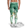 Golden And Green Marble Textue Print Men's Leggings-grizzshop