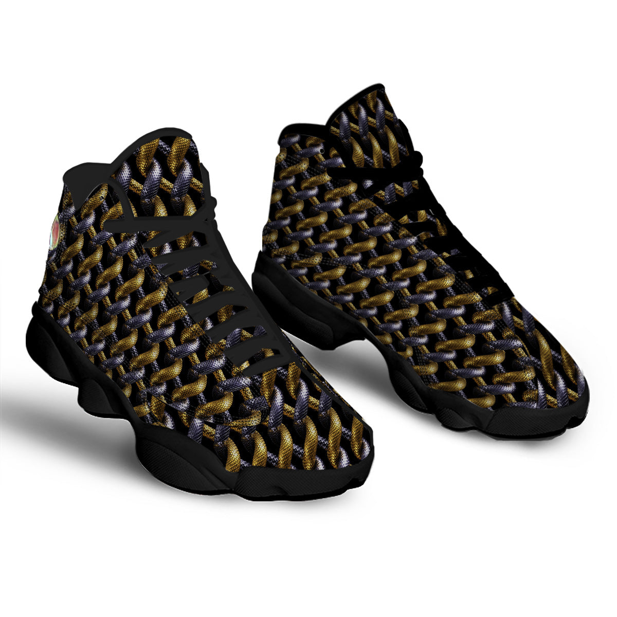 Golden And Silver Snakes 3D Print Pattern Black Basketball Shoes-grizzshop