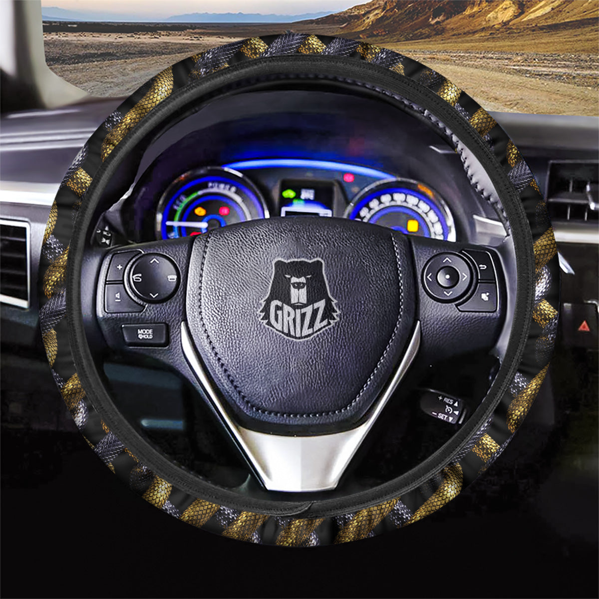 Golden And Silver Snakes 3D Print Pattern Car Steering Wheel Cover-grizzshop