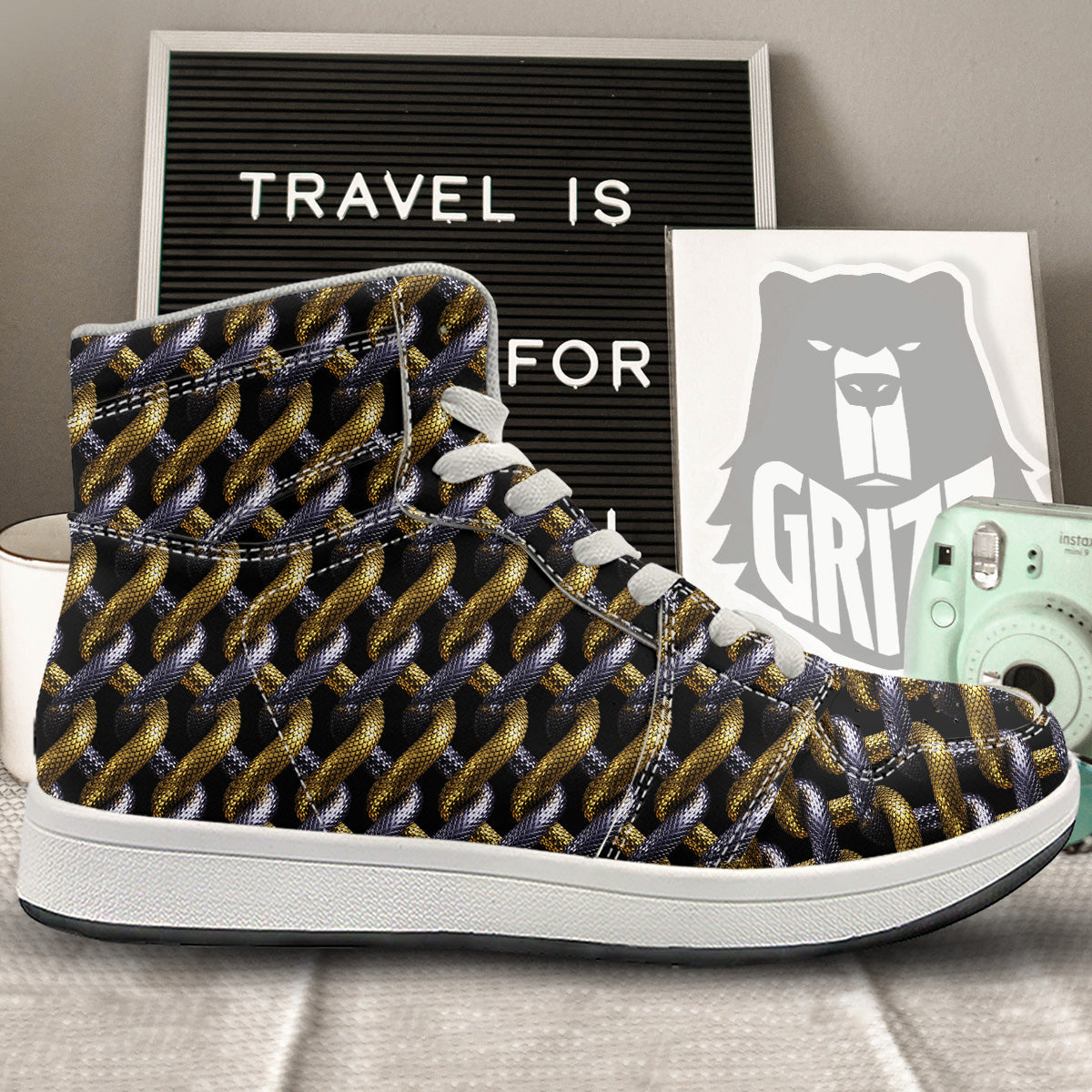 Golden And Silver Snakes 3D Print Pattern High Top Sneakers-grizzshop
