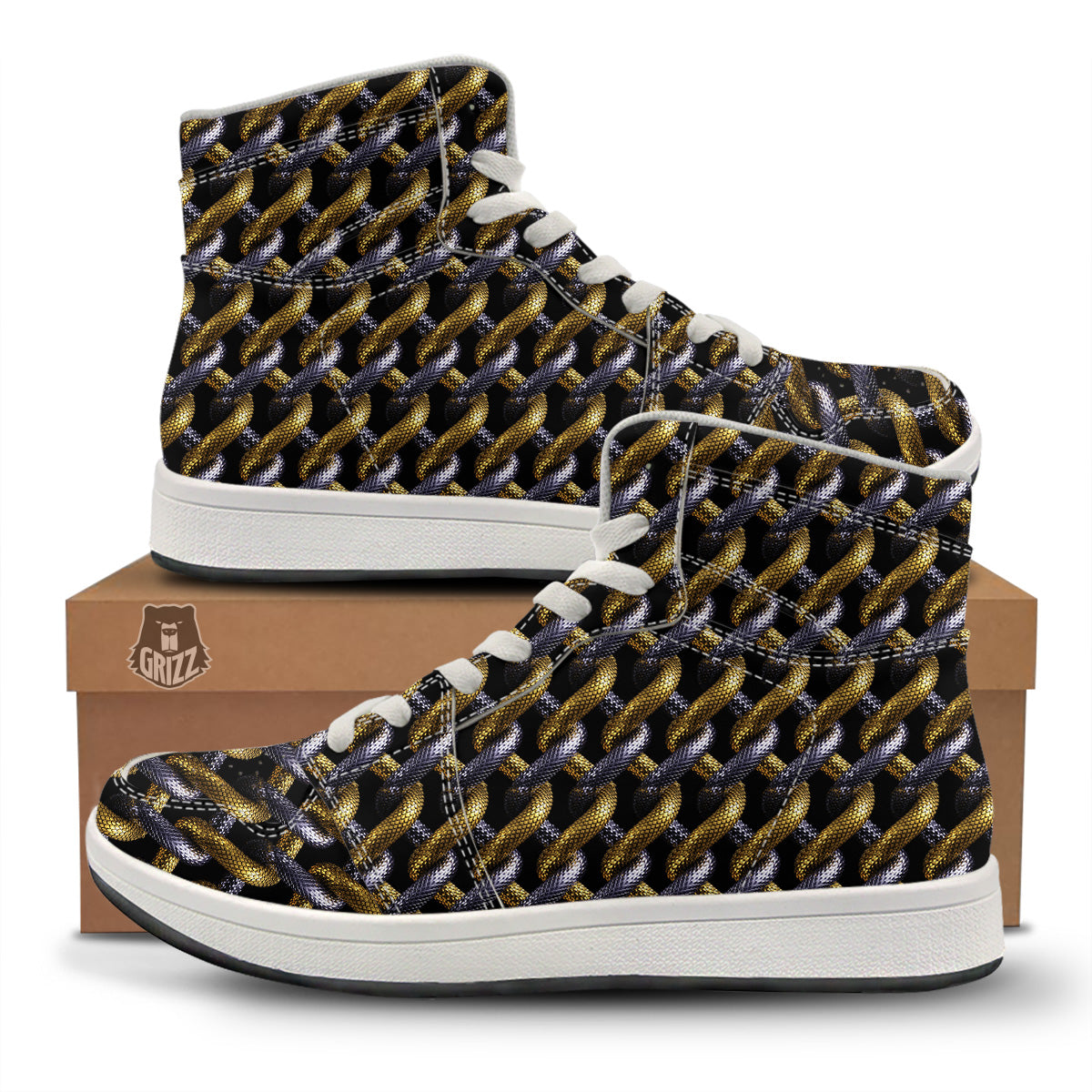 Golden And Silver Snakes 3D Print Pattern High Top Sneakers-grizzshop