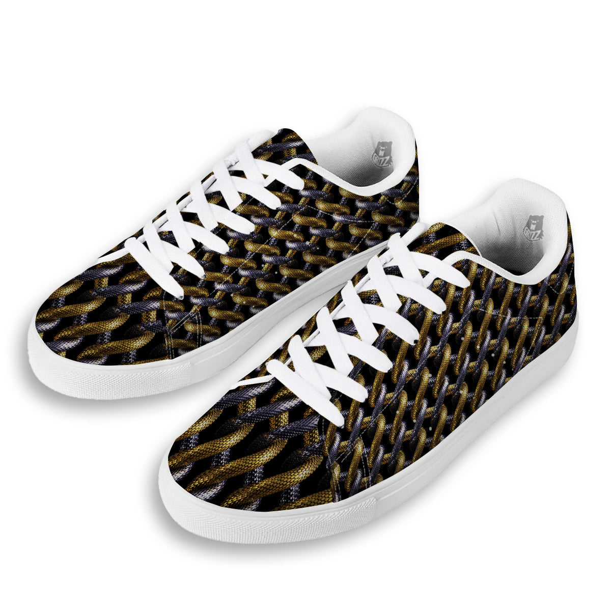 Golden And Silver Snakes 3D Print Pattern White Low Top Sneakers-grizzshop