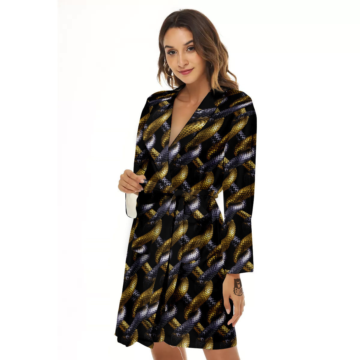 Golden And Silver Snakes 3D Print Pattern Women's Robe-grizzshop