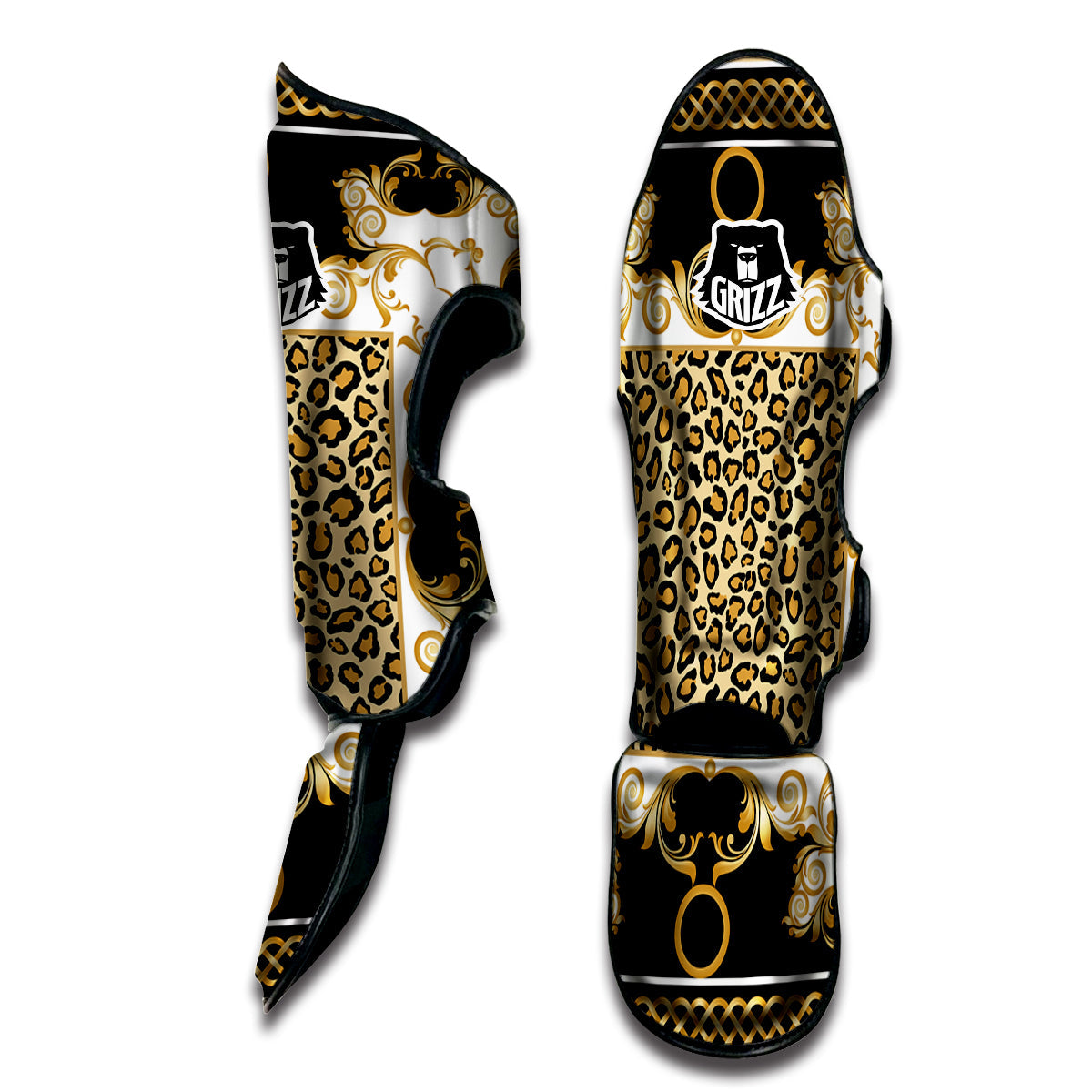 Golden Baroque And Leopard Print Muay Thai Shin Guards-grizzshop