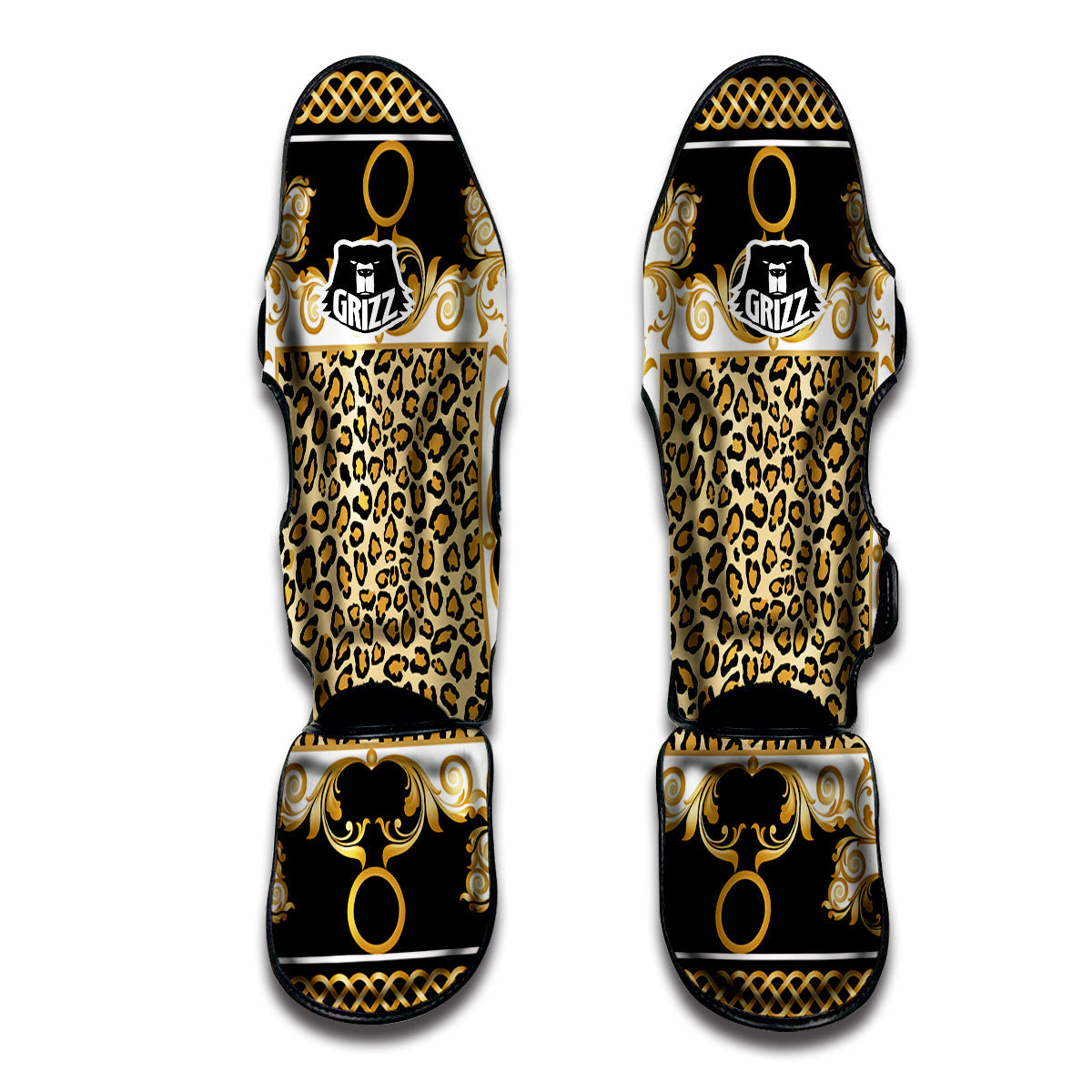 Golden Baroque And Leopard Print Muay Thai Shin Guards-grizzshop